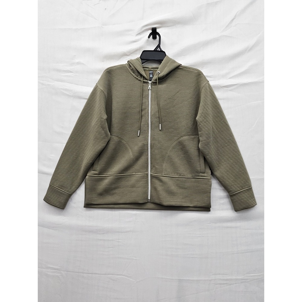 DKNY Womens Full Zip Ribbed Hoodie Green Polyester‎ Blend Casual Size Small